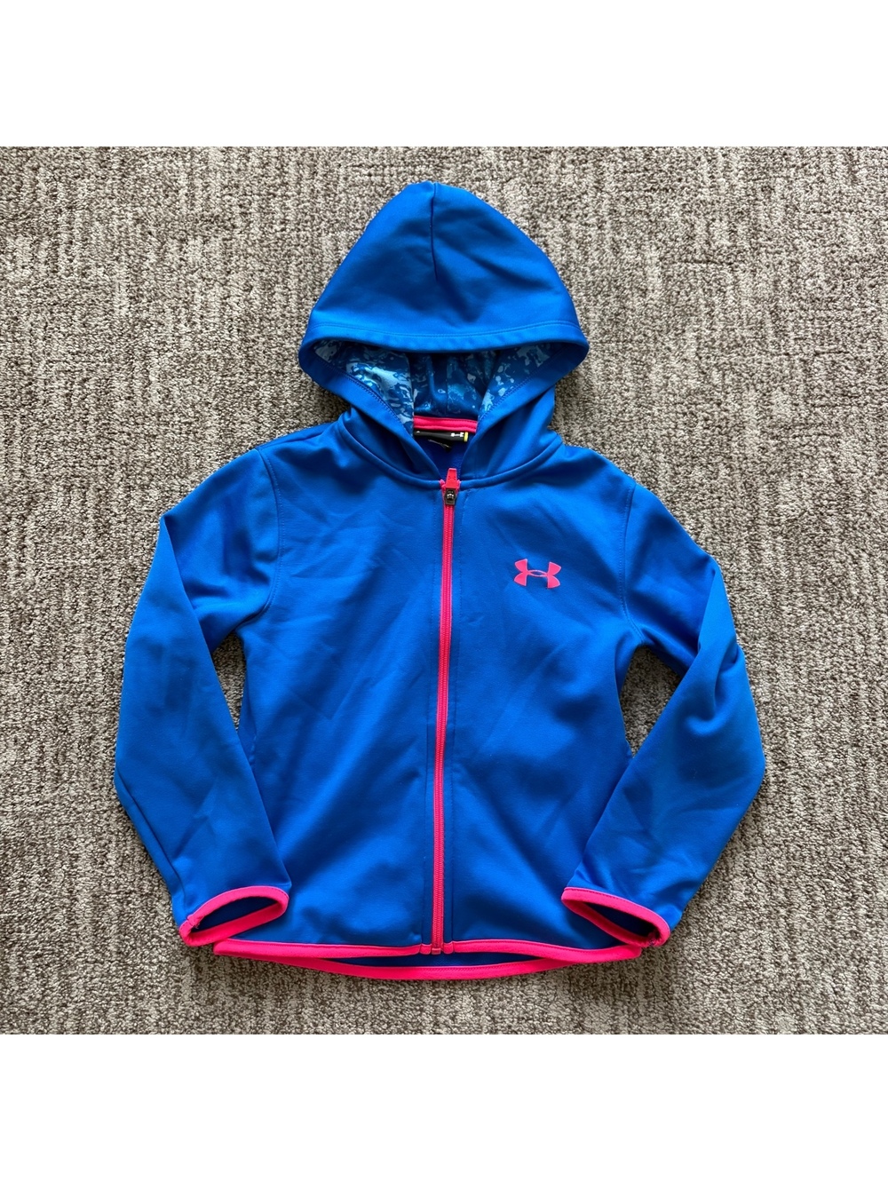 Under Armour girls size 6 full zip hooded jacket royal blue and neon pink